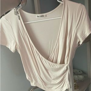 Vetior small wrap top in blush pink cream